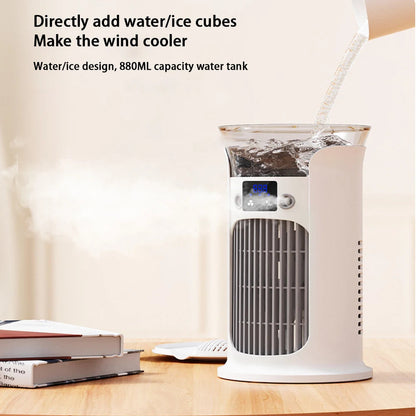 Maroon Asteria portable rechargeable quiet cool air fan with humidifier, desktop home improvement device, compact and easy to use.