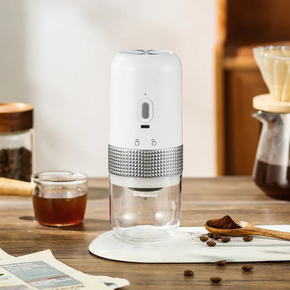 Maroon Asteria electric coffee grinder with ceramic grinding burrs, USB wireless kitchen appliance for fresh coffee grounds