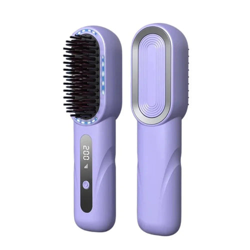 Maroon Asteria wireless hair straightener with shrink design and Type-C charging, featuring a sleek straight hair comb.
