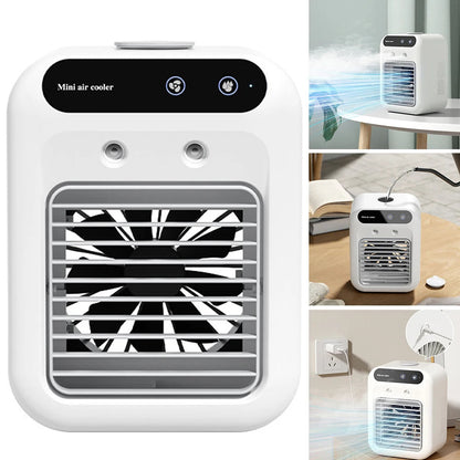 Maroon Asteria portable camping air conditioner fan with humidifier, featuring two speed settings and compact design for outdoor cooling.