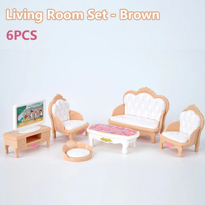 Set of 24 brown miniature dollhouse furniture accessories for kids&