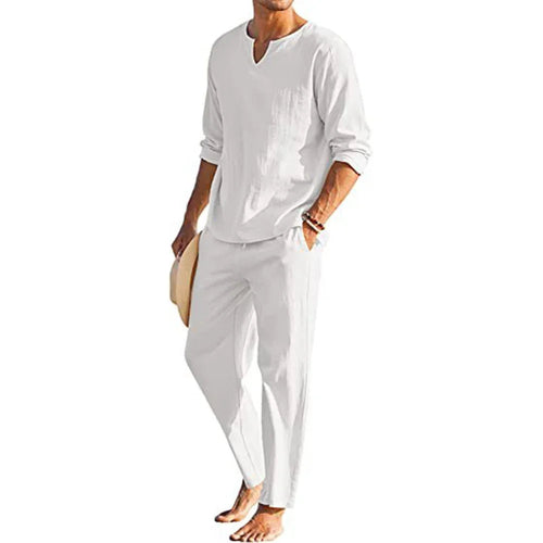 Casual cotton linen two-piece men&