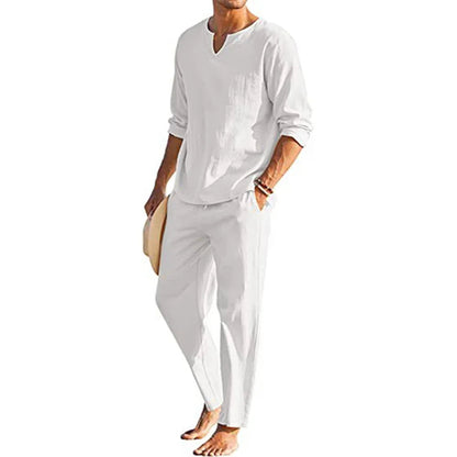 Casual cotton linen two-piece men&