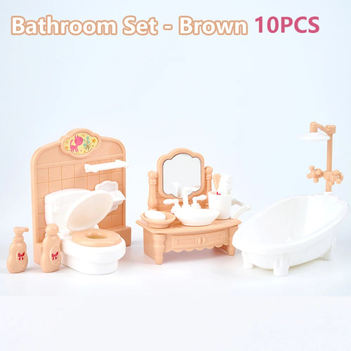 Set of 24 miniature brown dollhouse furniture accessories for kids&
