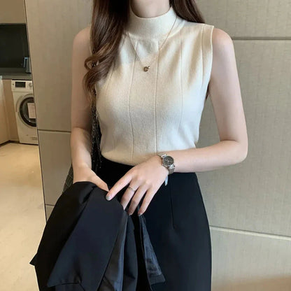 Korean-themed high collar sleeveless women&