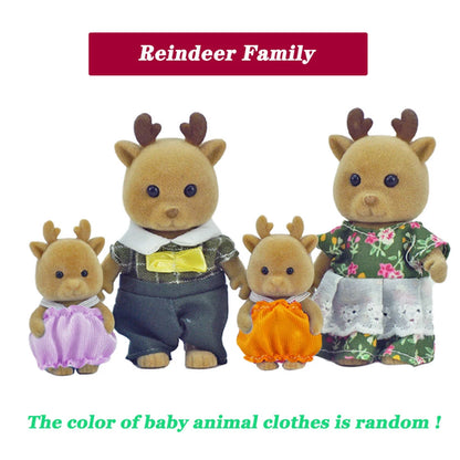 Miniature rabbit doll and assorted animal figures including reindeer, sheep, elephant, and squirrel for 1/12 micro dollhouse scenes.