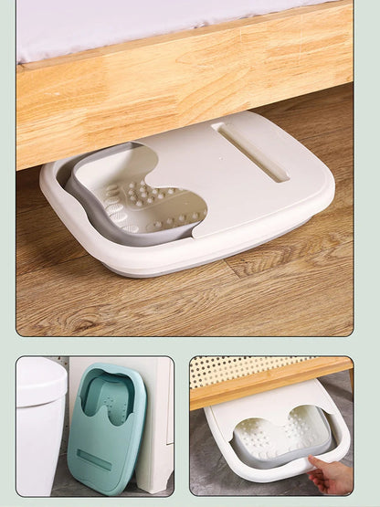 Pink Lucky foldable footbath massage bucket, spa soaking basin for relaxing foot soaks, compact and foldable for easy use.