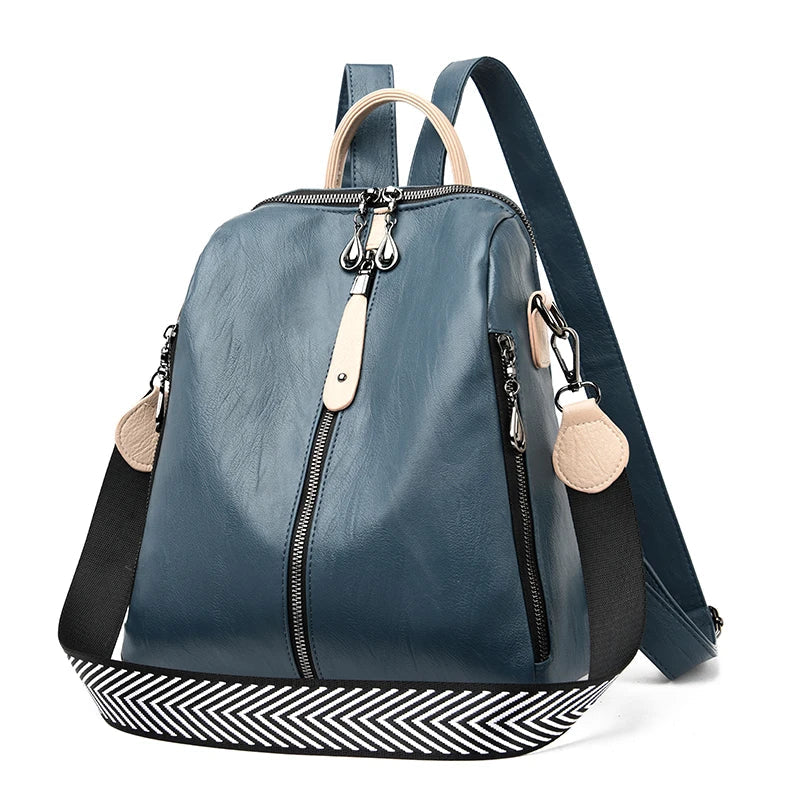 Women’s Soft PU Leather Fashion Backpack Blue