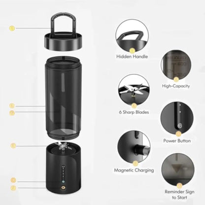 Maroon Asteria portable kitchen blender with wireless charging, compact fresh juice mixer for home use, black and silver design