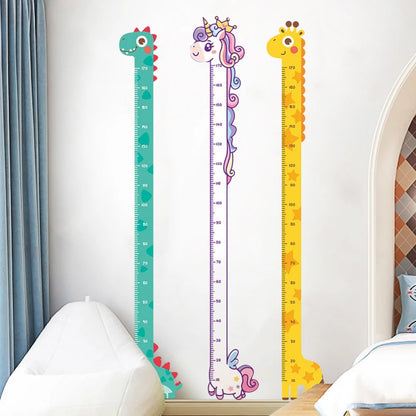 Colorful cartoon unicorn, dinosaur, and giraffe wall height stickers for kids&
