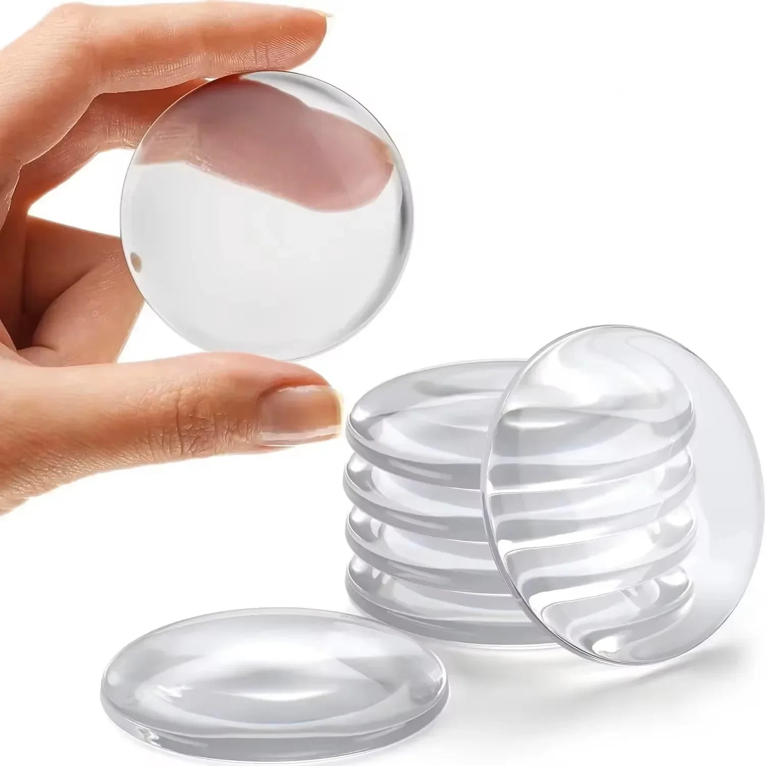 Transparent soft silicone door stopper bumper with self-adhesive backing, designed to protect doors and walls from damage.