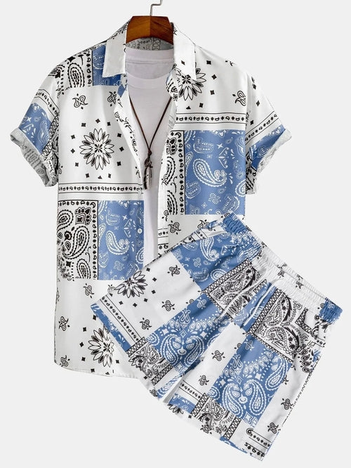 Relax mood men beach shorts set by Raspberry Eurybia, featuring lightweight casual shorts with a relaxed fit and beach-ready style.