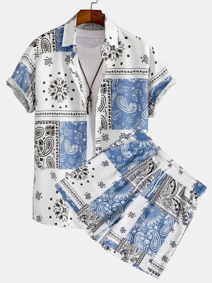 Relax mood men beach shorts set by Raspberry Eurybia, featuring lightweight casual shorts with a relaxed fit and beach-ready style.