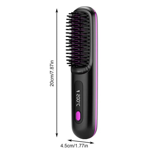 Maroon Asteria electric hair straightener brush with 3 heating settings and USB port for easy styling.