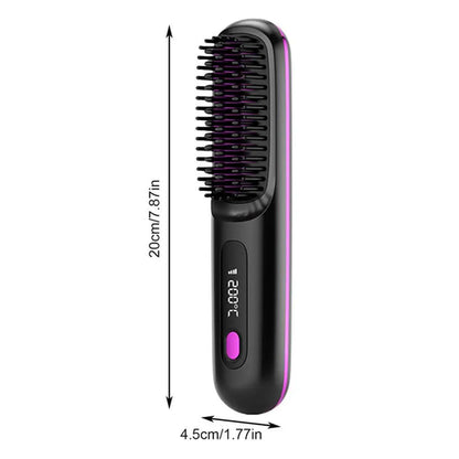 Maroon Asteria electric hair straightener brush with 3 heating settings and USB port for easy styling.