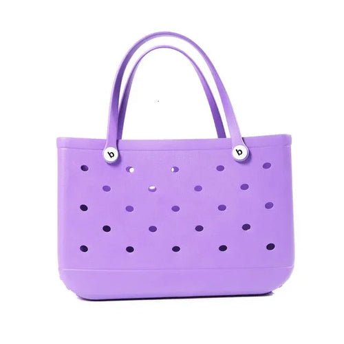 Raspberry Eurybia EVA rubber waterproof tote bag for beach, featuring a stylish design and durable material for seaside outings.