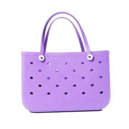 Raspberry Eurybia EVA rubber waterproof tote bag for beach, featuring a stylish design and durable material for seaside outings.