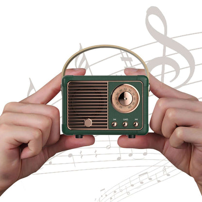 Yellow Pandora Bluetooth compact retro speaker with radio, showcasing a vintage-inspired design and portable audio functionality.