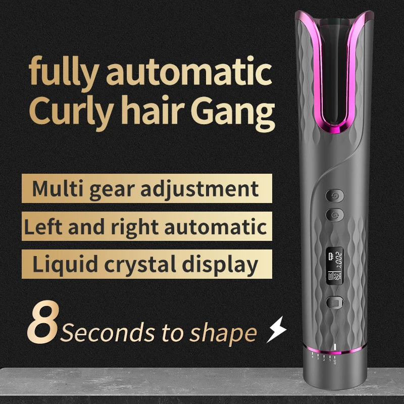 Maroon Asteria automatic wireless electric hair curler with USB charging, portable and gentle for curling hair effortlessly.