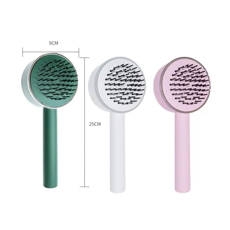 White Eucalyptus self-cleaning hair brush for women with scalp massage features, designed for hair care and reducing hair loss.