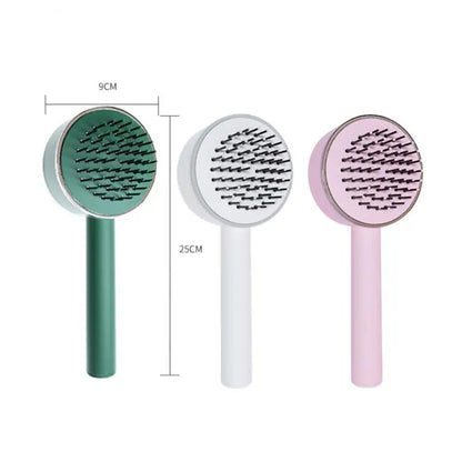 White Eucalyptus self-cleaning hair brush for women with scalp massage features, designed for hair care and reducing hair loss.