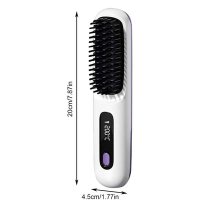 Maroon Asteria electric hair straightener brush with 3 heat settings, USB-powered hot comb for hair styling and smoothing.