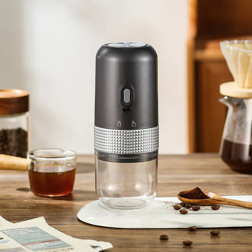 Maroon Asteria electric coffee grinder with wireless USB, ceramic grinding mechanism, ideal for professional kitchen use