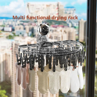Maroon Asteria suction cup sock hanger with clips, foldable and retractable for easy sock drying and organization.