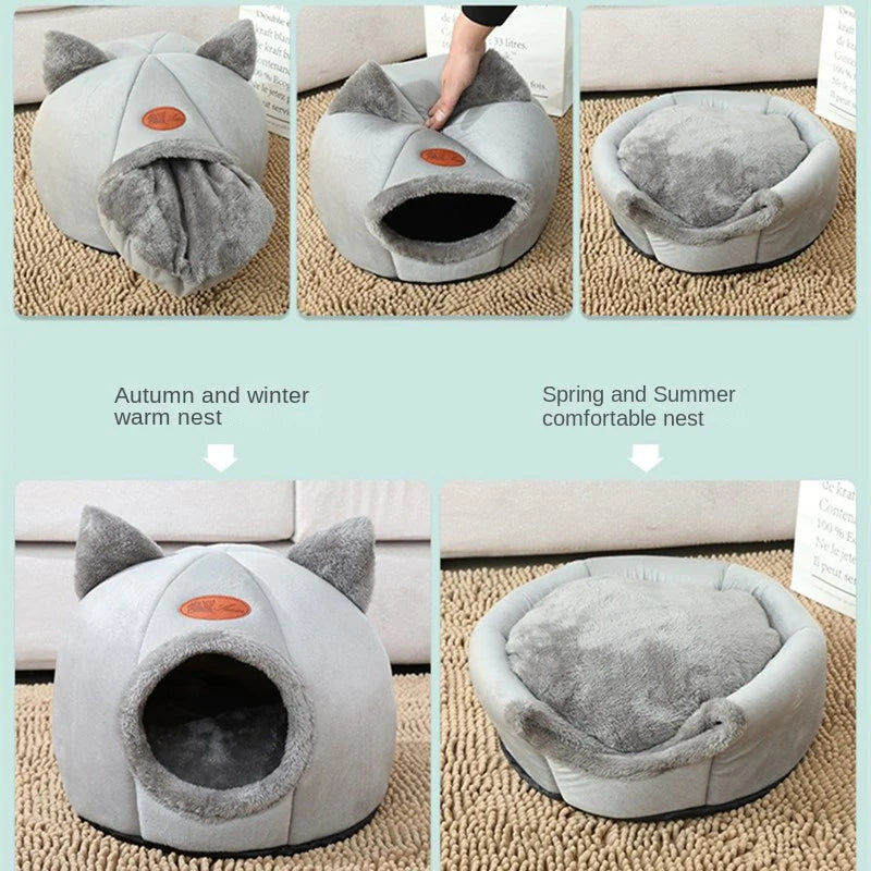 Yellow Pandora Cozy 2-in-1 pet house bed with soft fabric, showcasing a versatile design for comfortable pet relaxation.
