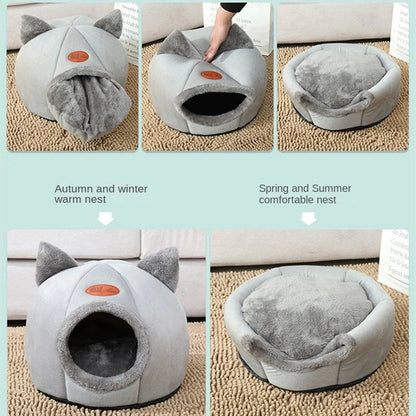 Yellow Pandora Cozy 2-in-1 pet house bed with soft fabric, showcasing a versatile design for comfortable pet relaxation.