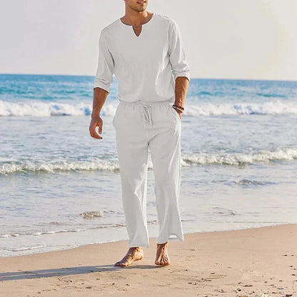 Casual cotton linen two-piece men&