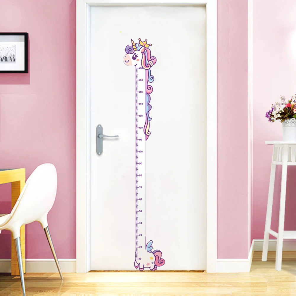 Cute cartoon unicorn, dinosaur, and giraffe wall height stickers for kids&
