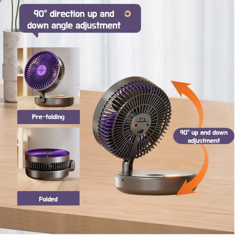 Maroon Asteria 6-inch foldable glow-in-the-dark fan, USB-powered desktop home decor, featuring a sleek, multifunctional design.