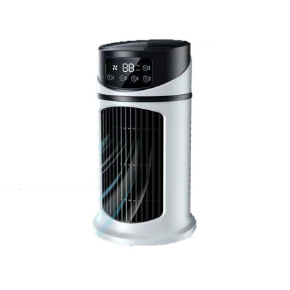Yellow Pandora mini portable water and air cooling fan for home and garden, showing compact design with water tank and adjustable settings.