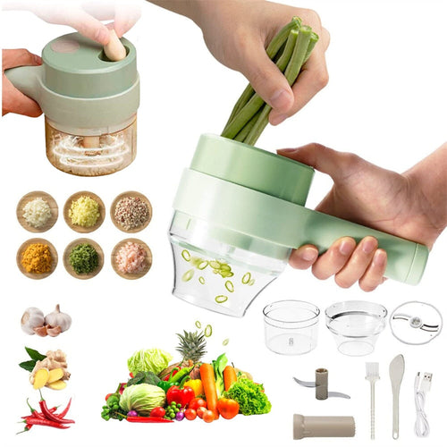 Yellow Pandora 4-in-1 electric handheld vegetable slicer with multiple blades for easy kitchen prep.