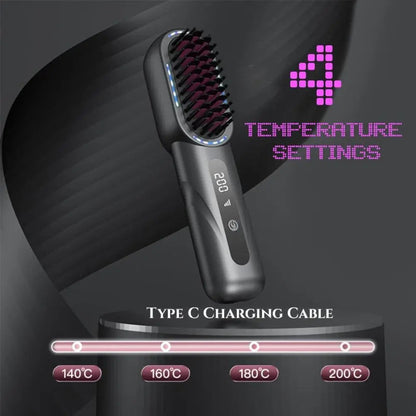 Maroon Asteria wireless hair straightener with shrink design and Type-C charging, featuring a straight hair comb for easy styling.