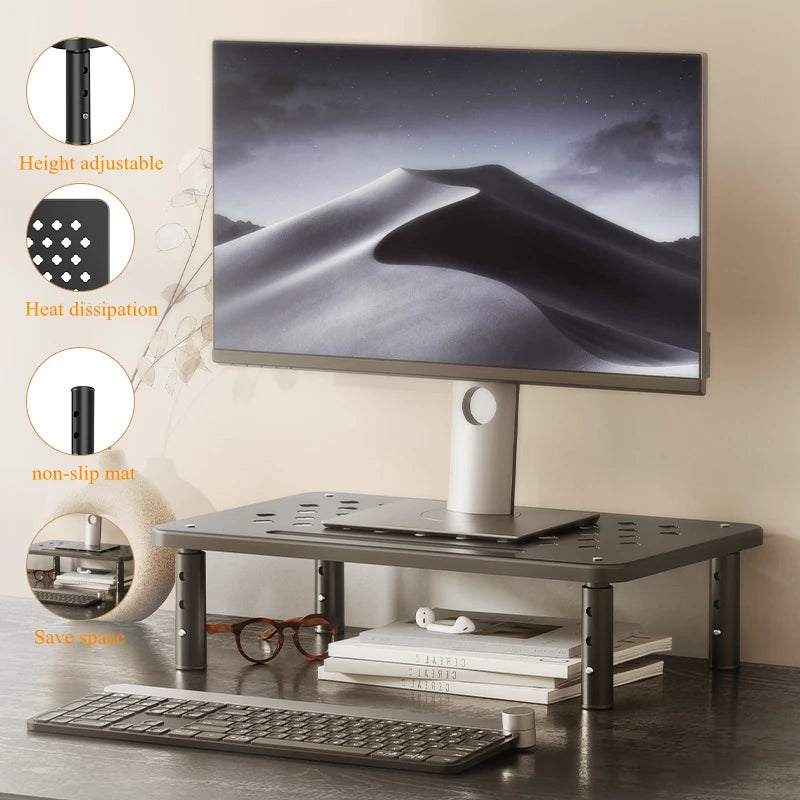 Adjustable telescopic computer monitor holder by AliExpress, elevates PC monitor for ergonomic desk setup.