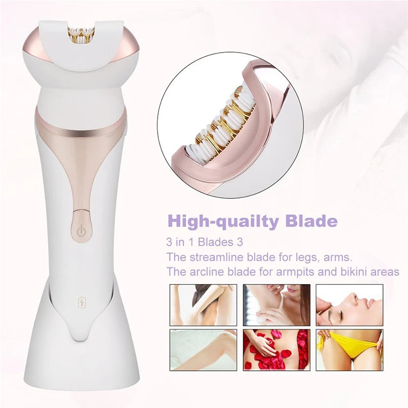 Maroon Asteria 4-in-1 electric lady epilator, bikini trimmer, shaver, and underarm hair removal device on white background.
