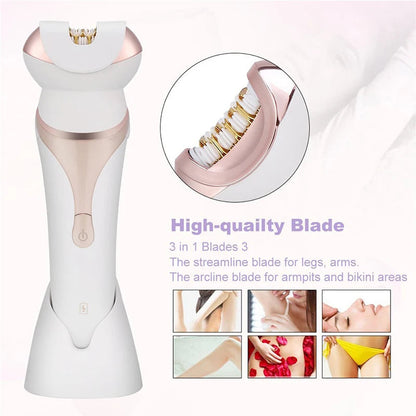 Maroon Asteria 4-in-1 electric lady epilator, bikini trimmer, shaver, and underarm hair removal device on white background.