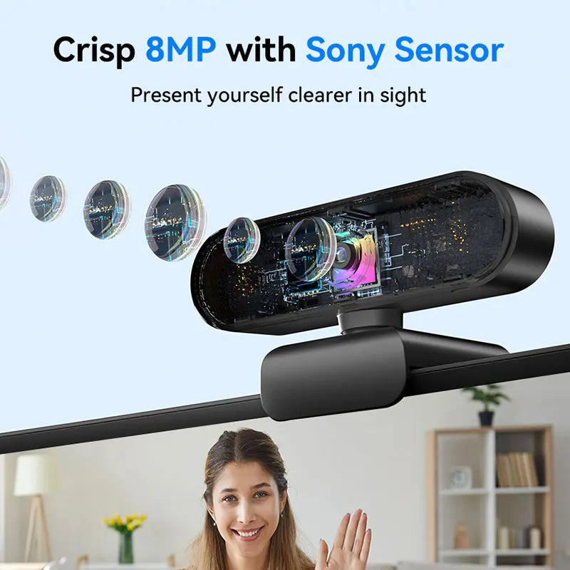 4K USB Webcam with Tripod Sony Sensor Autofocus Black