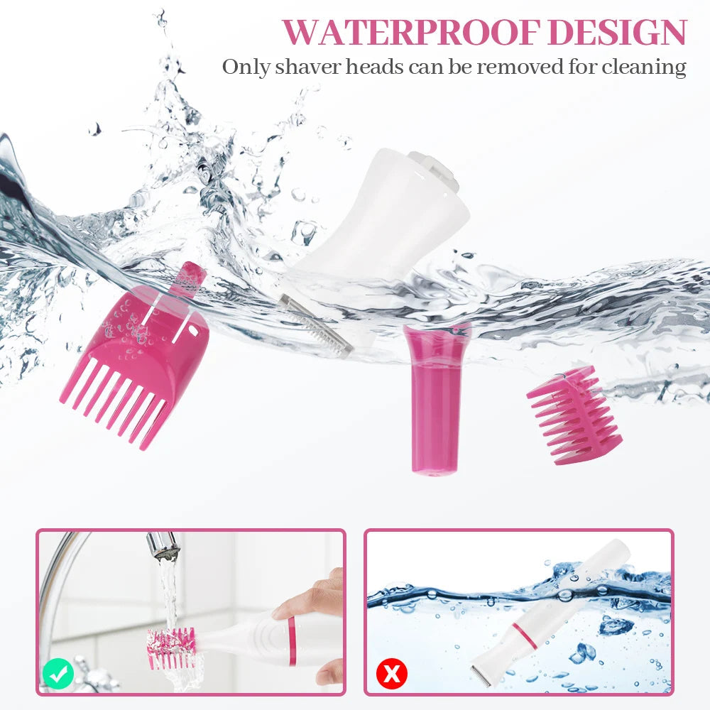 Maroon Asteria 5-in-1 electric hair removal and mini trimmer razor for women, compact handheld haircare device with multiple attachments.