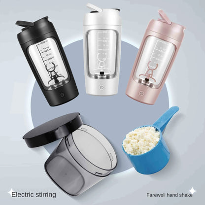 Maroon Asteria USB electric protein shaker bottle with a transparent body and black lid, featuring a portable design and rechargeable battery.
