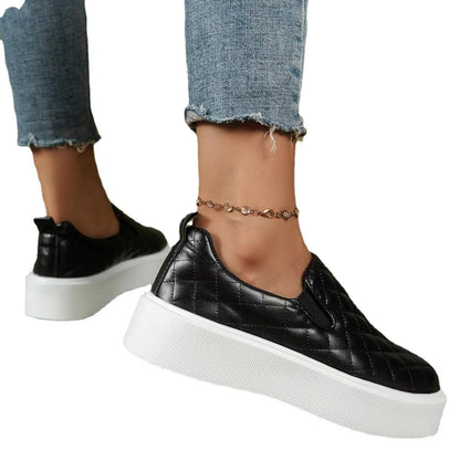 Black and white lightweight slip-on casual platform loafers by Coffee Jasper, perfect for everyday comfort and style.