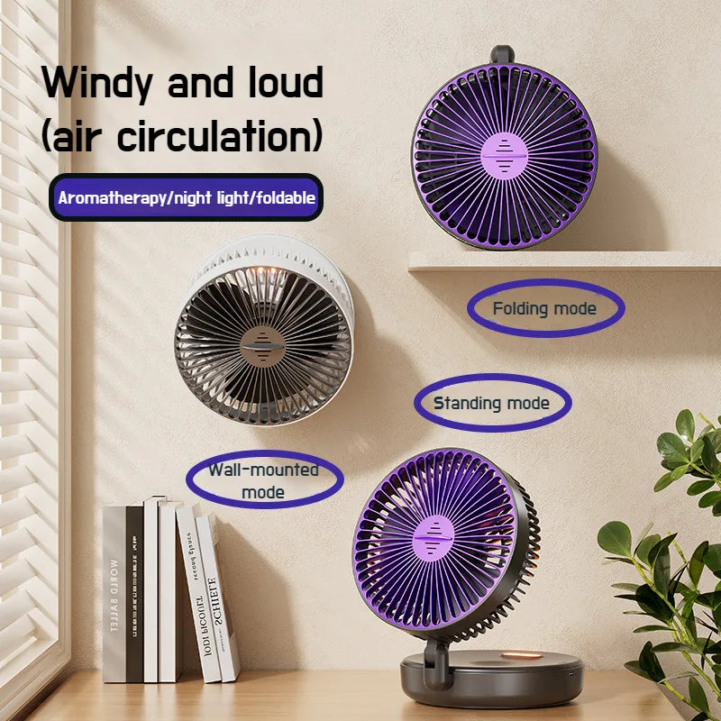 Maroon Asteria 6-inch foldable glow-in-the-dark fan, USB-powered, mute operation, perfect as a home decor desk accessory.