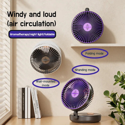 Maroon Asteria 6-inch foldable glow-in-the-dark fan, USB-powered, mute operation, perfect as a home decor desk accessory.