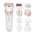 Maroon Asteria 4-in-1 electric lady epilator, bikini trimmer, shaver, and underarm hair removal device with multiple attachments