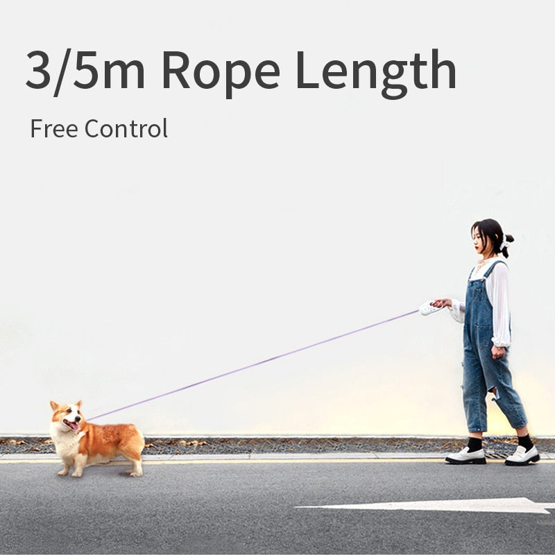 Yellow Pandora automatic retractable dog leash with handle and cord extension, ideal for walking pets comfortably.