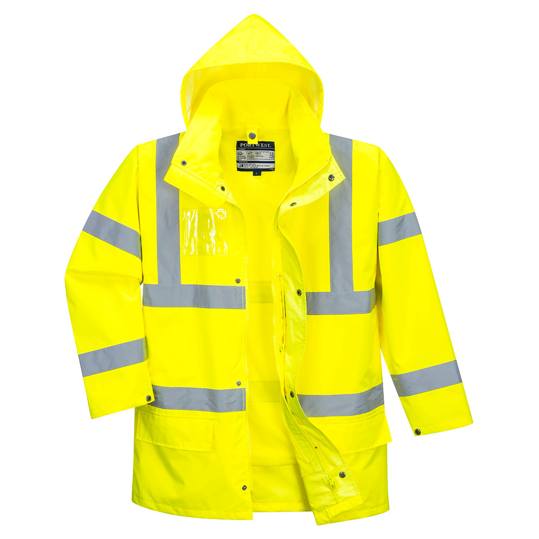 High-visibility Coral Danae Parka 5-in-1 Essential, showcasing adjustable design and reflective details for safety and versatility.