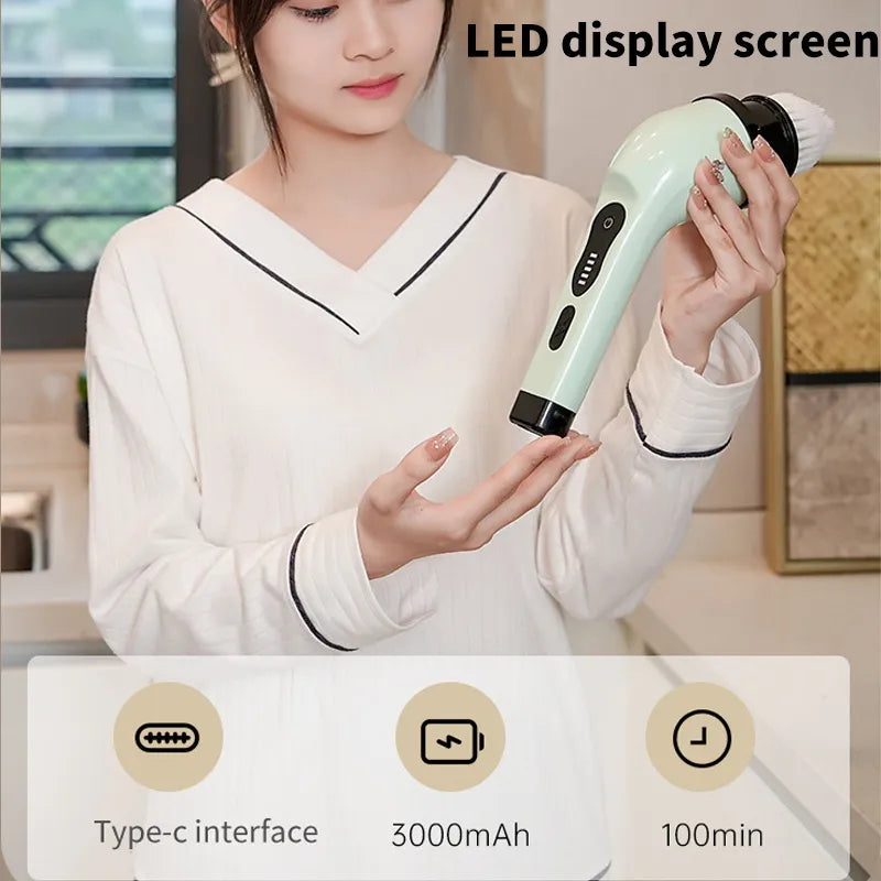 Maroon Asteria wireless electric cleaning brush for bathroom windows, featuring a multifunctional design for efficient cleaning.