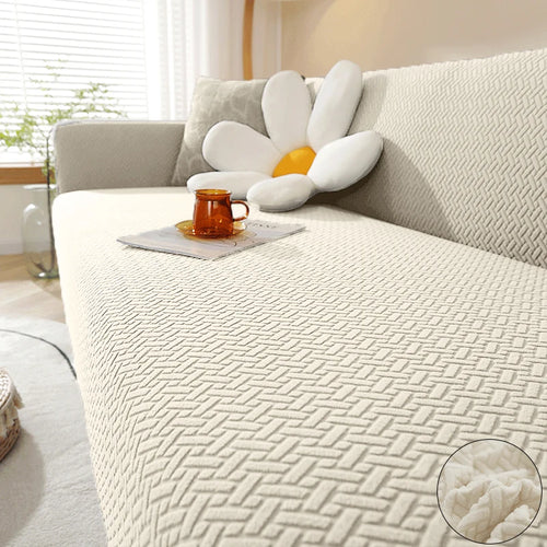 Jacquard elastic sofa cover for living room, stretch polar slipcover in a stylish pattern, designed to fit various sofa sizes.